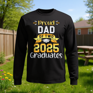 2025 Graduates <b>Twin</b> Family Match Long Sleeve T-Shirt Proud Dad <b>Gift</b> for Two Graduates Promotional Product - Product Image 3