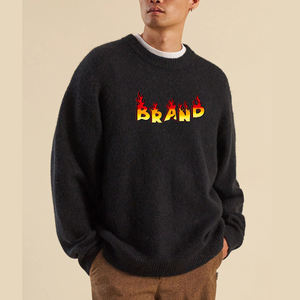 Chandails pour hommes en mohair à col rond personnalisés de haute qualité Pull en tricot à manches longues Logo brodé personnalisé Chandails en mohair pour hommes - Product Image 3