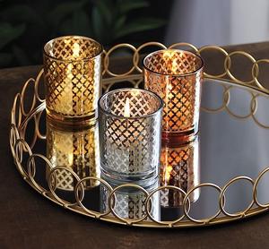 Bandeja Decorativa Redonda de Lujo con Espejo Dorado, Portavelas de Metal y Cristal, Plato para Servir, Centro de Mesa para Bodas, Decoración del Hogar, Tocador - Product Image 1