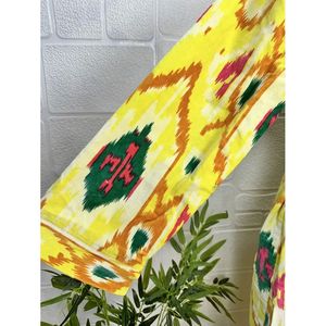 Luxury Unisex Robe Luxury Velvet House <b>Kimono</b> <b>Jacket</b> Reversible <b>Silk</b> Lined Elegant Ikat Yellow Malibu Bluish XL Perfect Autumn - Product Image 5