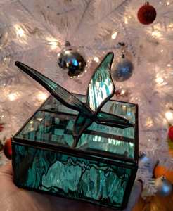 Traditional <b>Butterfly</b> Design Glass Ring Boxes Made With Metal And Colorful Glass For Jewellery Organizer Wedding Engagement Gift - Product Image 6