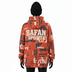 Sudadera con capucha de gran tamaño para mujer Premium 330 GSM Cotton Fleece Rust Red Allover Print Custom Logo Screen Printed Women Basics Hoodies - Product Image 2