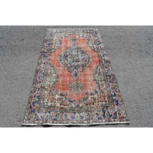 Tapis en laine Patchwork bleu Orange classique 3.8 X 6.8ft tapis Rectangle rayé turc fait à la main pour salon avec support en Latex - Product Image 1