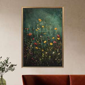 ผ้าใบพิมพ์ลายดอกไม้ป่าสไตล์วินเทจ: ศิลปะตกแต่งผนังลายพฤกษศาสตร์สุดหรู ผ้าใบกรอบทอง - Product Image 1