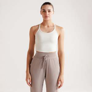 Active Stride Crop <b>Top</b> in Ivory Slim Fit Sport Bra Breathable Soft Lightweight Seamless Design Plus Size Yoga <b>Top</b> Front Logo - Product Image 2