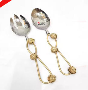 Cubiertos de diseño de acero inoxidable de aspecto único con mango dorado para restaurante y bar de hotel - Product Image 3