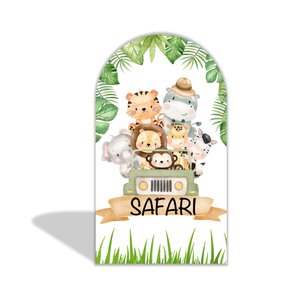 Housse de toile de fond Safari <span class=keywords><strong>Jungle</strong></span> à motif girafe et feuilles vertes en Spandex Chiara pour fête prénatale et anniversaire - Product Image 2