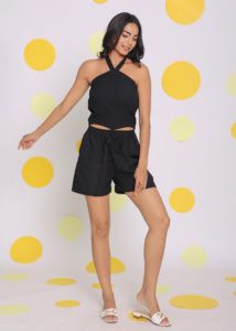 Natural Poly Cotton <b>Black</b> Solid Relaxed Top Sleeveless Western Pattern Shirt with <b>Button</b> Decoration for Work at Wholesale Price - Product Image 2