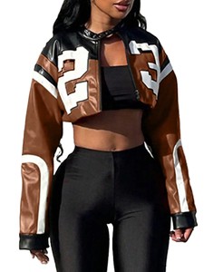 แจ็กเก็ตทีมตัวแทนของผู้หญิงแจ็กเก็ตเลตเทอร์แมนแบบลำลองความยาวสั้นมีสไตล์ - Product Image 4