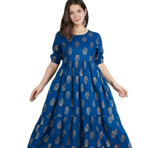 Ocasión Wear Nueva colección India Ecológico Vintage Mujer Manga corta Hasta el suelo Volantes Vestido cómodo natural - Product Image 1