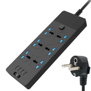 TB-T12 3000W <b>Smart</b> Power Socket <b>Plug</b> 2m 4 USB Ports Fireproof Multifunction 6 Jack EU <b>Plug</b> - Product Image 1