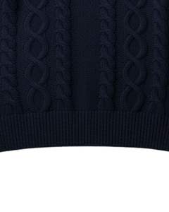 Pull Polo Homme Personnalisé en Maille Câblée à Manches Longues, Col Boutonné Contrastant, Pull d'Hiver en Bleu Marine - Product Image 5