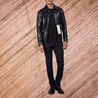 Veste en cuir noir pour homme Vestes en peau d'agneau véritable Manteau de voiture avec des matériaux de qualité supérieure et prix de gros