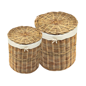 Elegante cesta de ratán tejida a mano con tapa y forro de algodón Ideal para organizar y almacenar organizador de lavandería decoración del hogar - Product Image 1