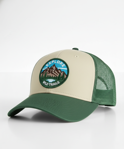 Gorra Trucker Premium con Parche de Montaña Bordado |   Gorra de Béisbol Ajustable Color Verde Caqui para Senderismo y Camping - Product Image 1