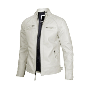 Veste en cuir d'hiver décontractée pour hommes, coupe ajustée de haute qualité avec col montant, tissu en toile en peau de vache - Product Image 5