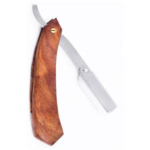 Maquinilla de afeitar recta de acero inoxidable de una sola hoja para afeitar facial Maquinilla de afeitar de seguridad desechable con mango de madera - Product Image 5