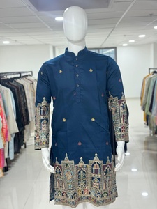 Ropa de Boda, Kurta Pajama de Algodón Semi-Sintético con Bordado de Lentejuelas, Exportador y Proveedor Mundial desde Surat al Precio Más Bajo - Product Image 4