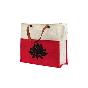 Sac de courses en jute écologique, spacieux et polyvalent, avec des poignées en cuir véritable, fabriqué avec soin - En solde - Product Image 1