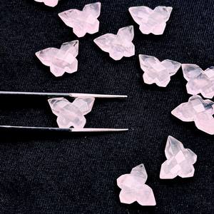 Perles de pierres précieuses en quartz rose en forme de papillon, sculptées à la main, facettées, en forme d'animal, breloques 14x10 MM pour la fabrication de bijoux - Product Image 3