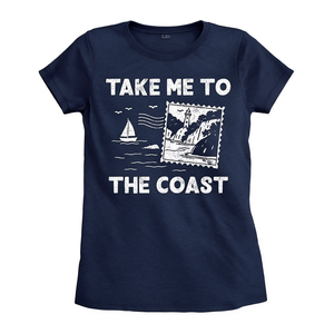 T-shirt pour femme 'Take Me to the Coast', coupe ajustée, en coton, avec décorations en diamants et lettres, tailles XS-3XL, longueur courte - Product Image 3