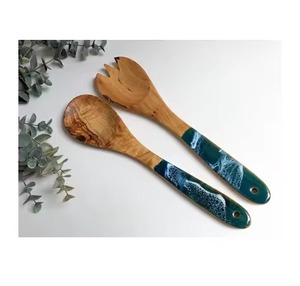 Ensemble de cuillères en bois d'acacia et en résine époxy Ensemble de couverts Ensemble de service à salade Cuillère en bois et résine - Product Image 5