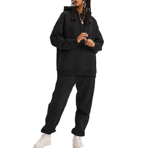 Survêtement pour femmes tendance de haute qualité en gros, à épaules tombantes, vêtements de rue, surdimensionné, survêtement en molleton épais pour femmes - Product Image 4