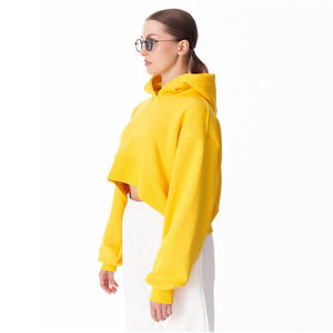 Sudadera Corta con Capucha Holgada de Buena Calidad, con Logotipo Frontal, Color Amarillo, Manga Larga, Prenda Exterior Moderna para Mujer - Product Image 3