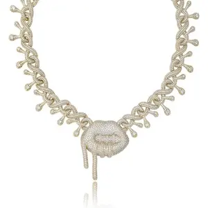 Collar de Moda Hip Hop con Baño de Oro, Diseño de Labios Grandes con Zirconia Cúbica, Cadena Cubana de 22mm, Estilo Vanguardista - Product Image 2