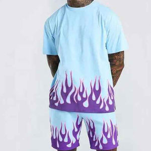 Conjunto de camiseta de verano 100% de algodón para hombre, camisetas y pantalones de manga corta, chándal informal transpirable para correr, conjunto corto - Product Image 3