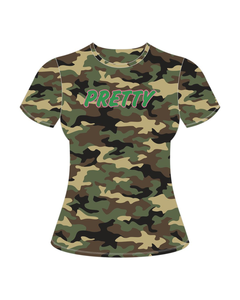 Camiseta Camo 08 Pretty Girl, Ropa de Hermandad Griega, Camiseta Rosa y Verde para Mujer, Estilo Universitario, Informal y Elegante - Product Image 1