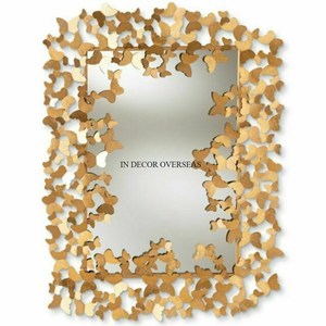 Laiton Antique Fini Heavy Duty Metal Made Gingko Leaves Designer Encadré Rectangle Forme Home Lobby Miroir Mural Décoratif - Product Image 3