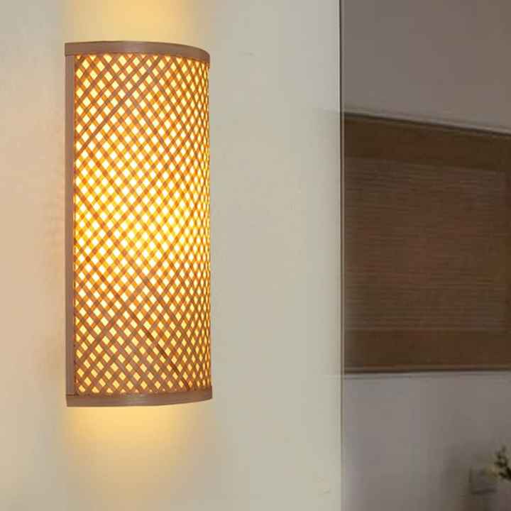 Rustic Touch Bamboo Wall Mounted Light, Wall Hanging Lamp, Hand Woven ...