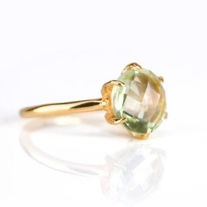 18K Or Vermeil 925 Argent Sterling Prong Set 8mm Briolette Vert Améthyste Femme Pierre de Naissance Bague Pierres Précieuses Bijoux Faits à la Main - Product Image 2