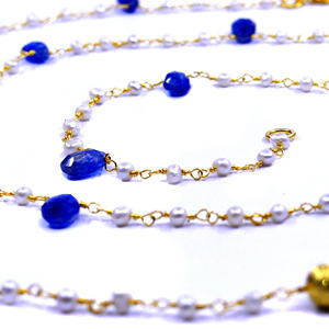 Vêtements de mariage 925 argent Sterling classique Kyanite pierres précieuses classique perle d'eau douce longue chaîne collier - Product Image 3