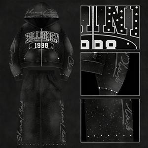 ชุดวอร์มสตรีทแวร์สไตล์วินเทจสำหรับผู้ชาย ตกแต่งด้วยคริสตัล ผ้าเฟรนช์เทอร์รี่ ทรงครอป ล้างสีแบบแอซิด ซิป แต่งขาด  ผ้าฝ้าย 100% - Product Image 1