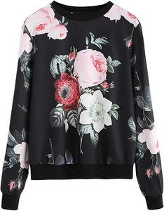 เสื้อสเวตเชิ้ตแขนยาวคอกลมลำลองสำหรับผู้หญิง ลายดอกไม้พิมพ์ลายสีพื้น ผ้าโพลีเอสเตอร์/คอตตอน ปักลาย เหมาะสำหรับฤดูหนาว - Product Image 6