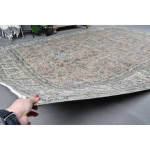 Alfombra Tradicional de Lana con Diseño de Parches en Beige y Azul, Ecológica, de Pelo Medio, 7.1 x 10.3 pies, Tejido Turco, para Comedor, con Base de Látex - Product Image 5