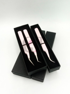 Nouveau Style 45 degrés bébé rose poudre revêtement fibre incurvée Nano pointe en acier inoxydable Extension de cils pince à épiler Instrument de beauté - Product Image 5