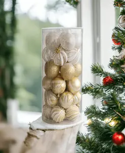 Bola De Plástico De Natal Pendurado Enfeites De Natal Para A Árvore Decoração 30pcs Ouro Branco De Luxo Árvore De Natal Baubles