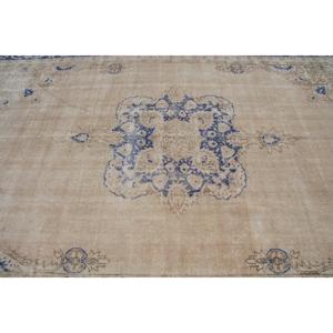 Alfombra de 7.7x11.5 pies, Alfombra Turca Vintage, Alfombra Sólida Azul y Blanca - Product Image 4