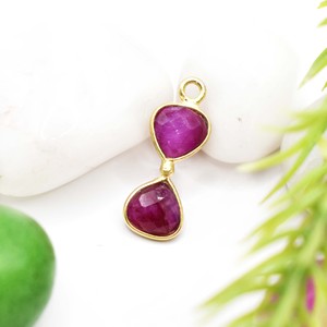 Ruby <b>Hourglass</b> Charm Heart Shape Double Stone Pendant Sunglass Style Charm Handmade Gold Plated Single Bail Pendant - Product Image 1