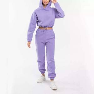 Chándal de dos piezas para mujer, Conjunto de sudadera con capucha y forro polar 100% de algodón, ajustado, personalizado, OEM, precio al por mayor - Product Image 2