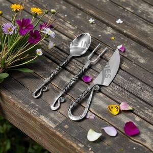 Juego de Cubiertos de Mesa, Forjados a Mano, con Mango Doble Trenzado, Pulido Espejo, Acero Inoxidable de Grado Alimenticio, Juego de Cubiertos Medievales para Comedor - Product Image 5