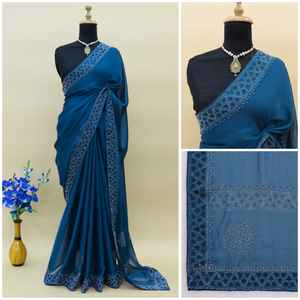 Mejor venta étnica Chinon Sarowski trabajo Saree señoras hermoso estilo indio tendencia tarifas al por mayor precio bajo boda - Product Image 5