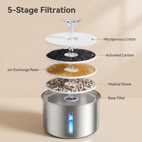 Fontaine à eau pour animaux de compagnie en acier inoxydable 304, ultra silencieuse, avec filtre à 5 étapes, compatible lave-vaisselle, pour chats et chiens