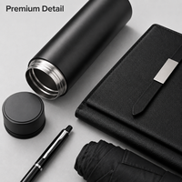 Ensemble cadeau d'entreprise avec logo personnalisé, coffret cadeau d'affaires 4 pièces avec carnet en cuir PU A5, tasse isotherme, parapluie et stylo