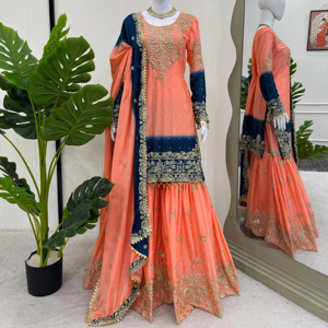 Conjunto de Traje de Diseñador Opulent Heavy Chinon, con un Traje Bellamente Confeccionado, Detalles Interiores y Codificación Meticulosa - Product Image 1