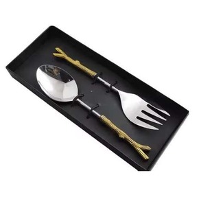 La mejor venta de juego de servidor de ensalada de boda, cuchillo de acero inoxidable, tenedor, cuchara, cubiertos, juego de cubiertos dorados - Product Image 3