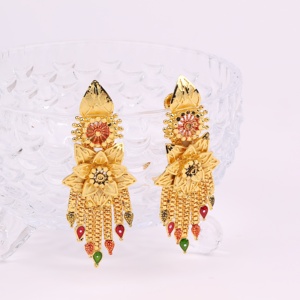 Orro Joyeria, pendientes florales chapados en oro para mujer, joyería de moda de lujo con formación Floral, Material principal de latón, joyería llena de oro - Product Image 2